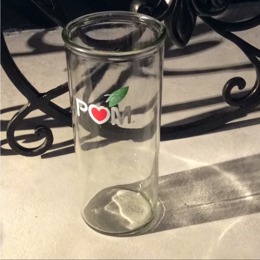 POM drinking clear glass painted